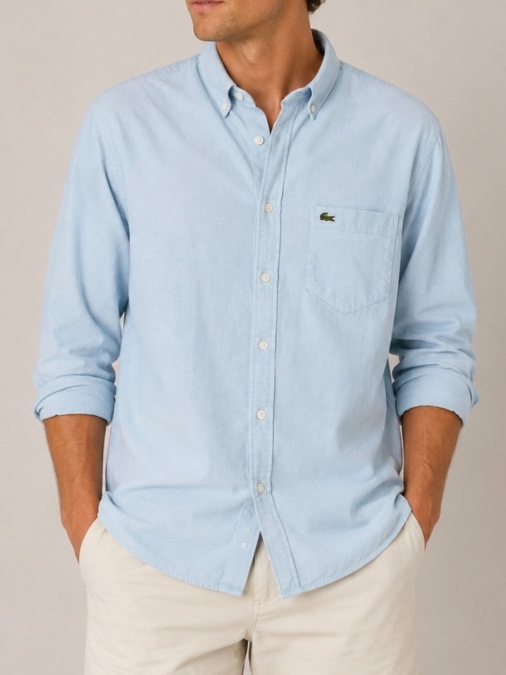 Lacoste Regular Fit Blue Long Sleeve Button Down Oxford Shirt